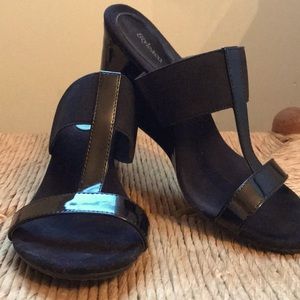 Black patent wedge sandals. Barely worn!